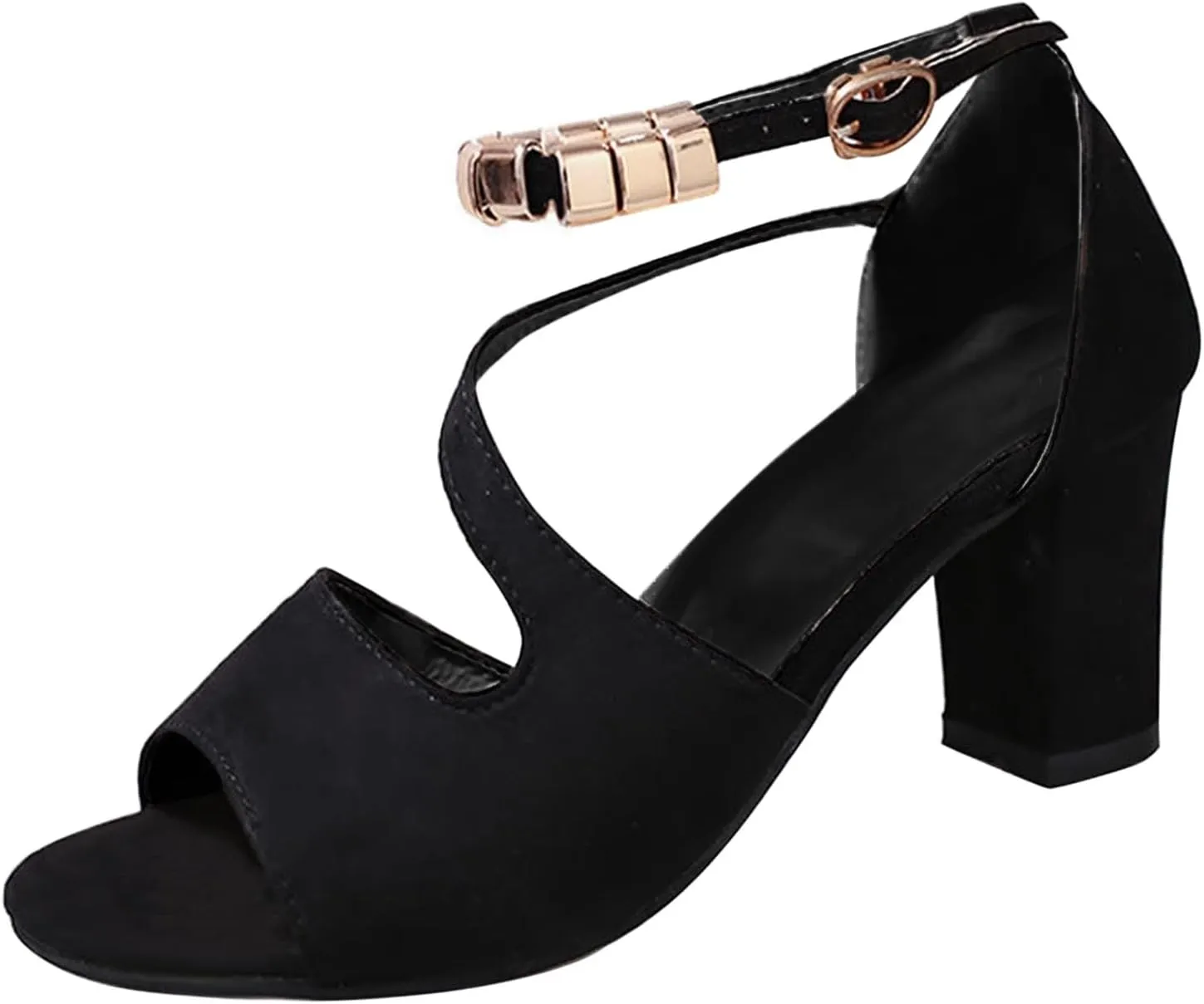 Womens Heels Square Open Toe Chunky High Heels Strappy Ankle Strap Heeled Sandals for Women Dress Party Wedding