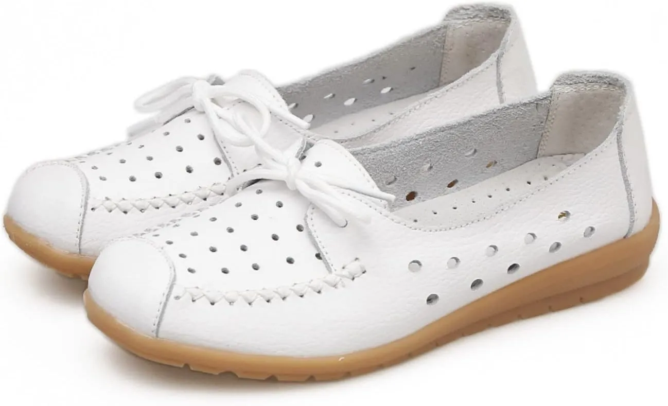 Women's Leather Classic Wedge Moccasins Slip-Ons Casual Walking Driving Cutout Breathable Soft Sole Shoes