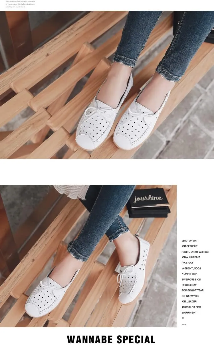 Women's Leather Classic Wedge Moccasins Slip-Ons Casual Walking Driving Cutout Breathable Soft Sole Shoes