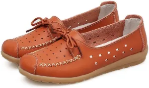 Women's Leather Classic Wedge Moccasins Slip-Ons Casual Walking Driving Cutout Breathable Soft Sole Shoes