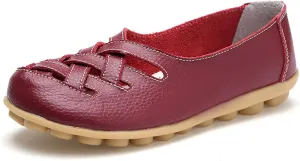 Womens Leather Loafers Summer Breathable Hollow Out Closed Toe Slip-On Sandals Casual Lightweight Soft Sole Nurse Work Walking Shoes Comfortable Casual Fisherman Sandals