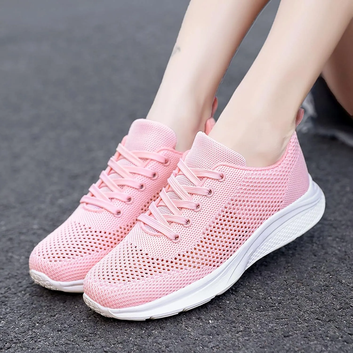 Women's Mesh Flat𝐬 Wide Width Mesh Comfortable Casual Sneaker Knit Slip on Walking Shoes Breathable Non Slip Running Shoes
