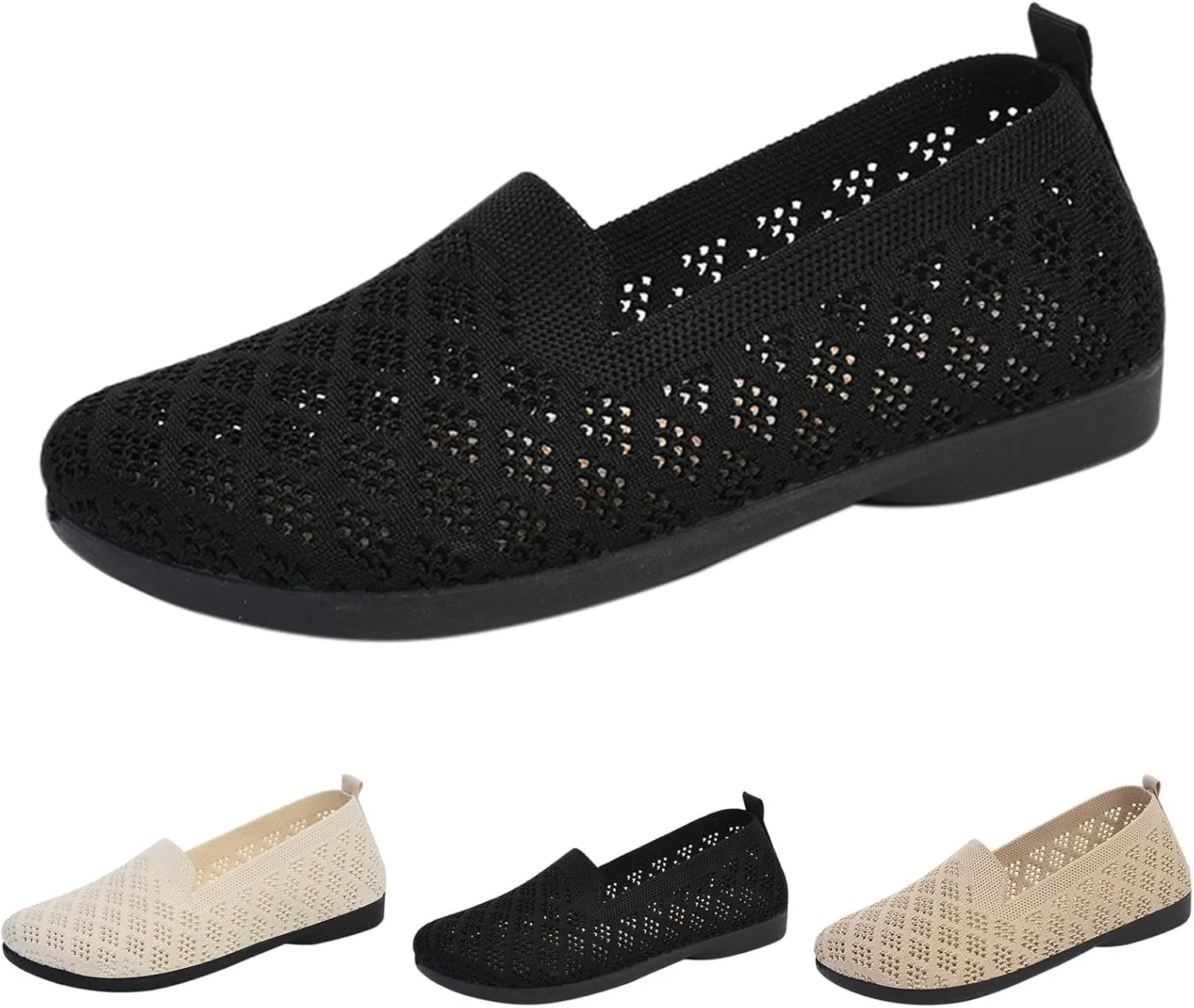Women's Mesh Flats Wide Width Mesh Breathable Casual Sneaker Knit Slip on Walking Shoes Comfortable Non Slip Running Shoes