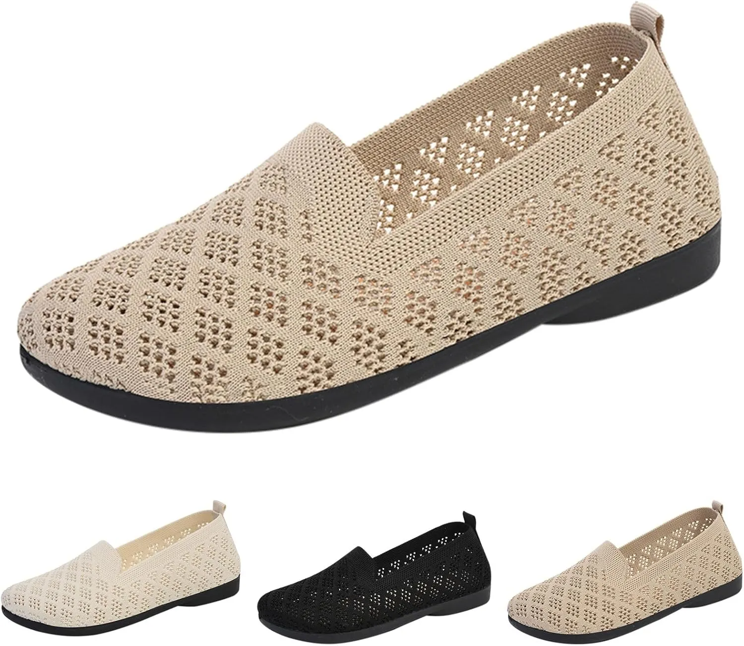 Women's Mesh Flats Wide Width Mesh Breathable Casual Sneaker Knit Slip on Walking Shoes Comfortable Non Slip Running Shoes