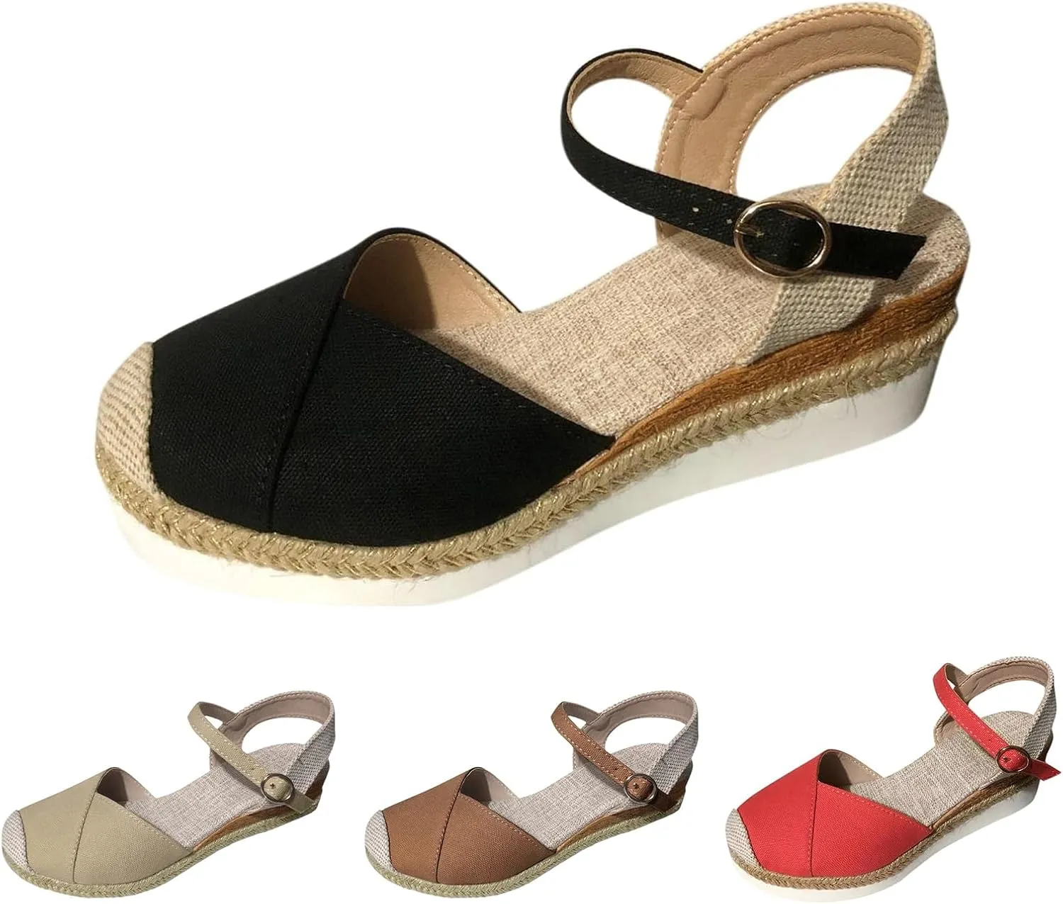 Womens Orthopedic Platform Wedge Sandals Summer Dressy Closed Toe Strappy Slip on Ankle Strap Espadrilles Sandals