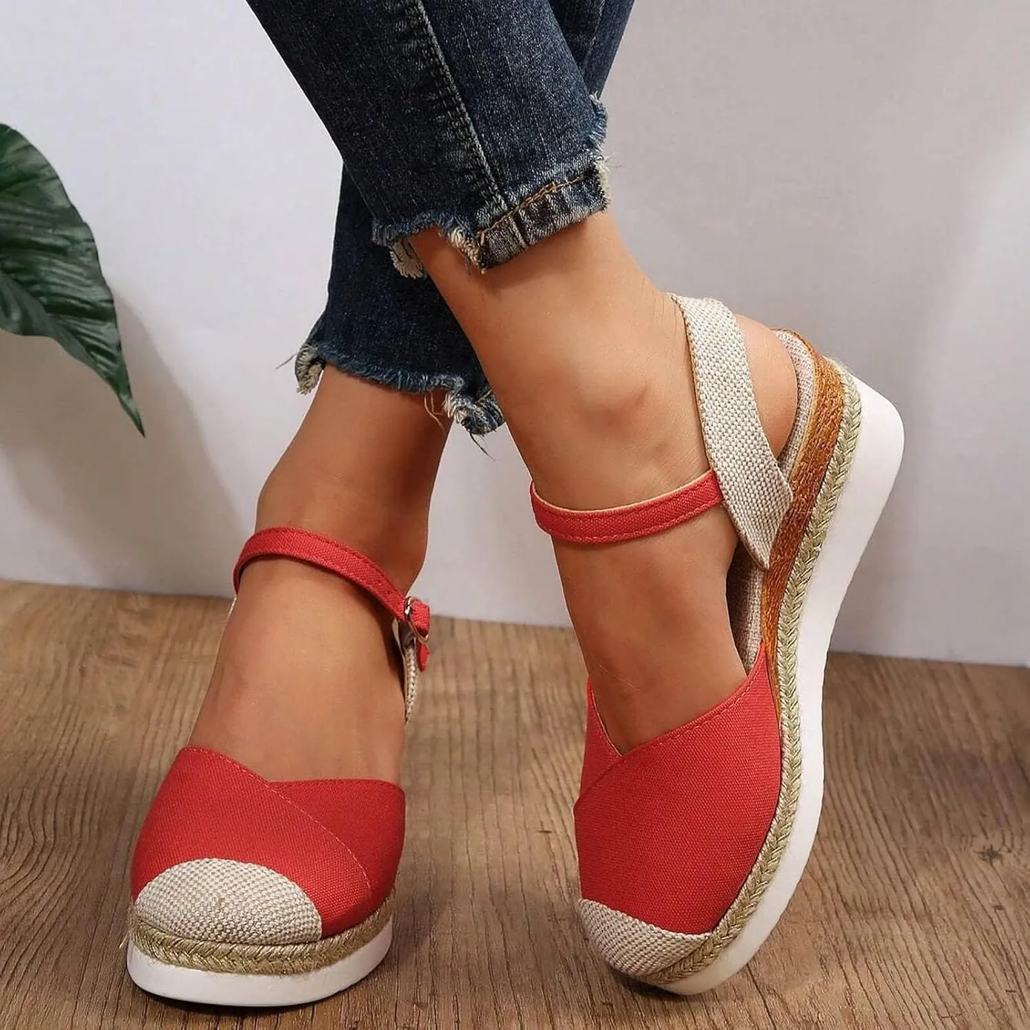 Womens Orthopedic Platform Wedge Sandals Summer Dressy Closed Toe Strappy Slip on Ankle Strap Espadrilles Sandals