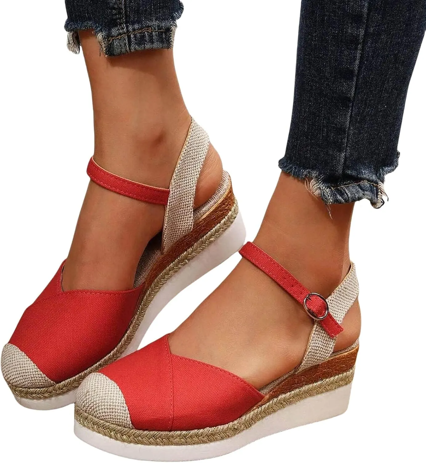 Womens Orthopedic Platform Wedge Sandals Summer Dressy Closed Toe Strappy Slip on Ankle Strap Espadrilles Sandals