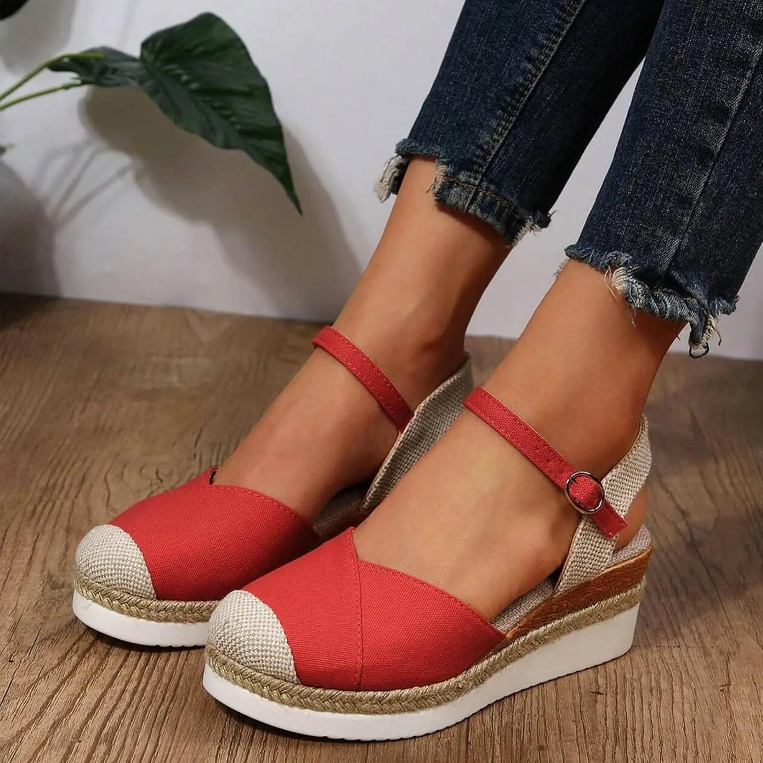 Womens Orthopedic Platform Wedge Sandals Summer Dressy Closed Toe Strappy Slip on Ankle Strap Espadrilles Sandals