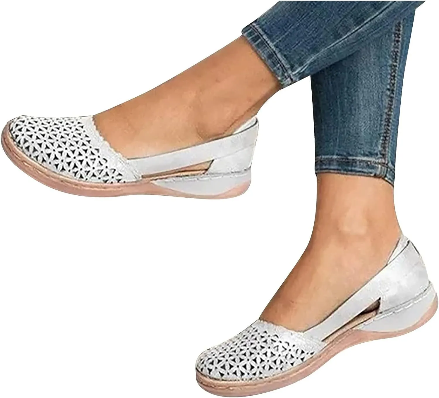 Womens Orthopedic Slip-On Loafers Breathable Hollow Out Wedge Sandals Fashion Open Back Flats Walking Shoes Comfortable Orthotic Shoes for Foot and Heel Pain Relief