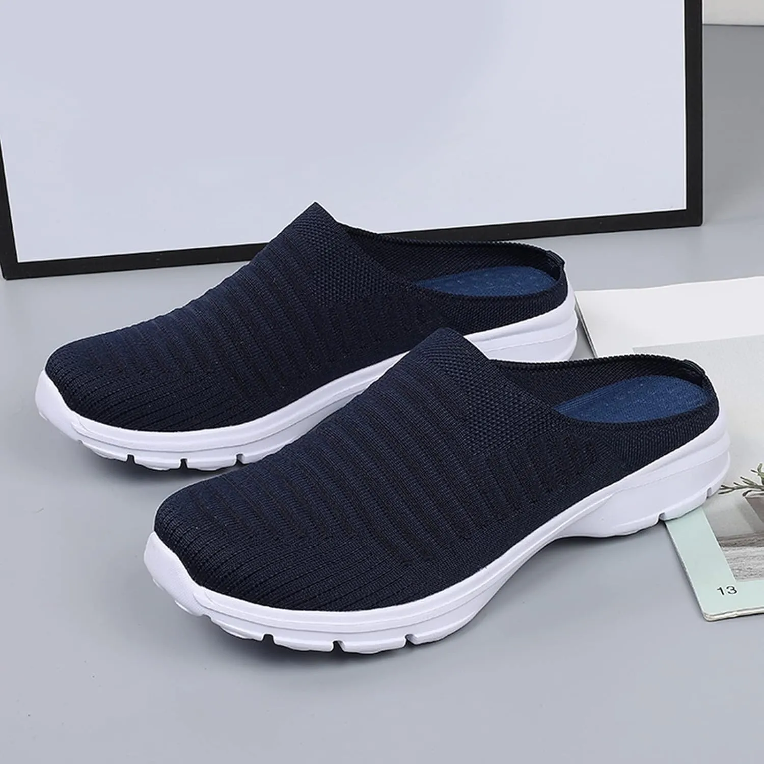 Women's Orthopedic Walking Shoes - Lightweight, Loose Fit, Breathable, Mesh-Comfortable Slip on Half Flip Flops Mesh Gym Work Shoes Fashion Sneakers Athletic Shoes