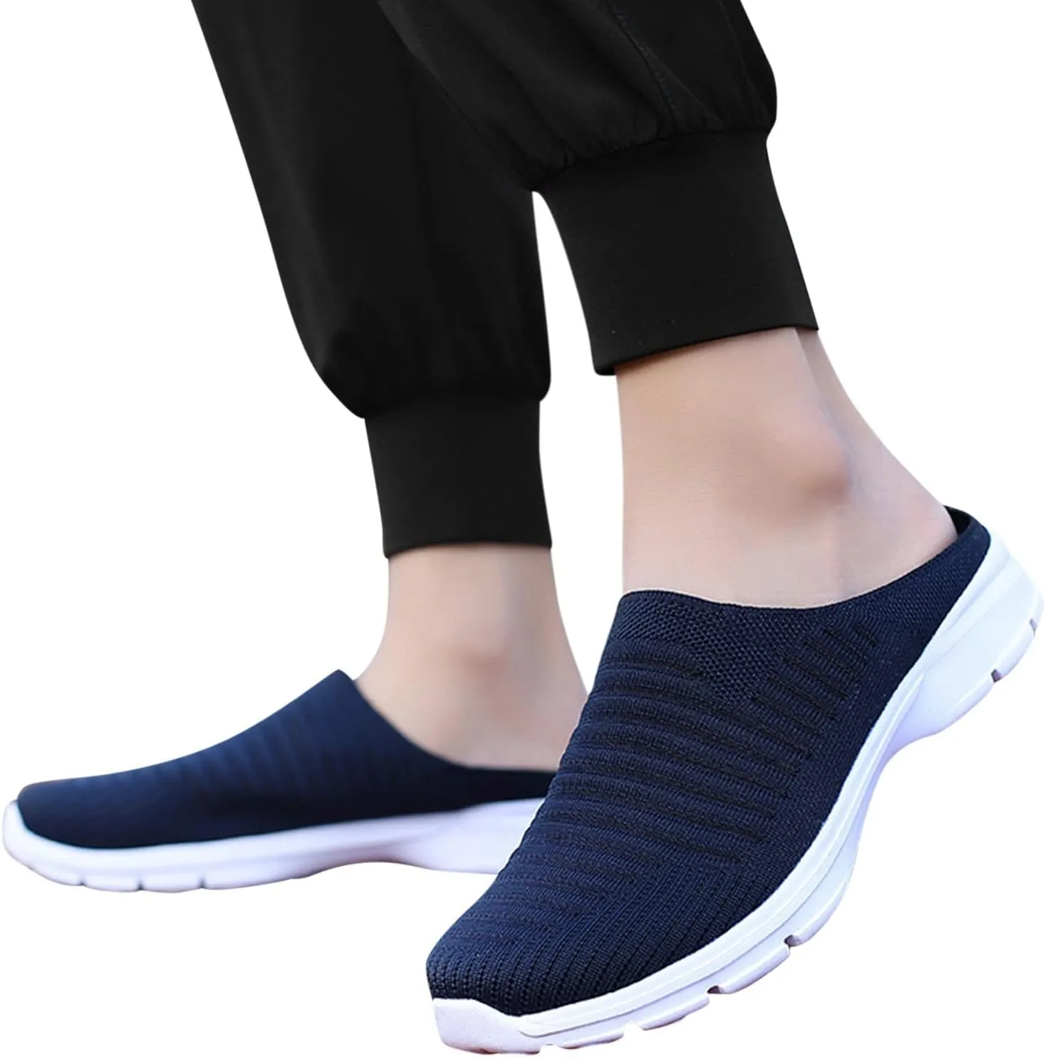 Women's Orthopedic Walking Shoes - Lightweight, Loose Fit, Breathable, Mesh-Comfortable Slip on Half Flip Flops Mesh Gym Work Shoes Fashion Sneakers Athletic Shoes