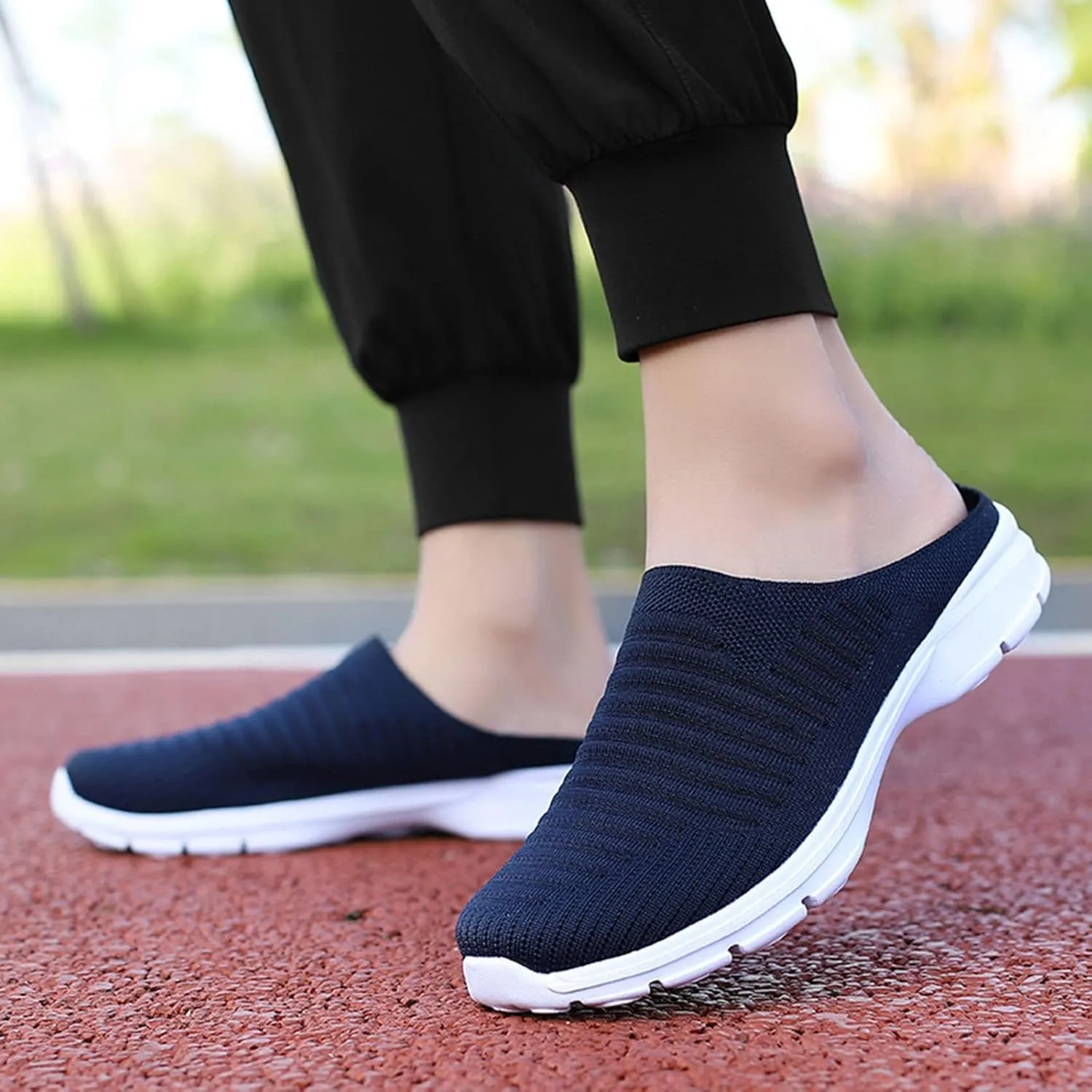Women's Orthopedic Walking Shoes - Lightweight, Loose Fit, Breathable, Mesh-Comfortable Slip on Half Flip Flops Mesh Gym Work Shoes Fashion Sneakers Athletic Shoes