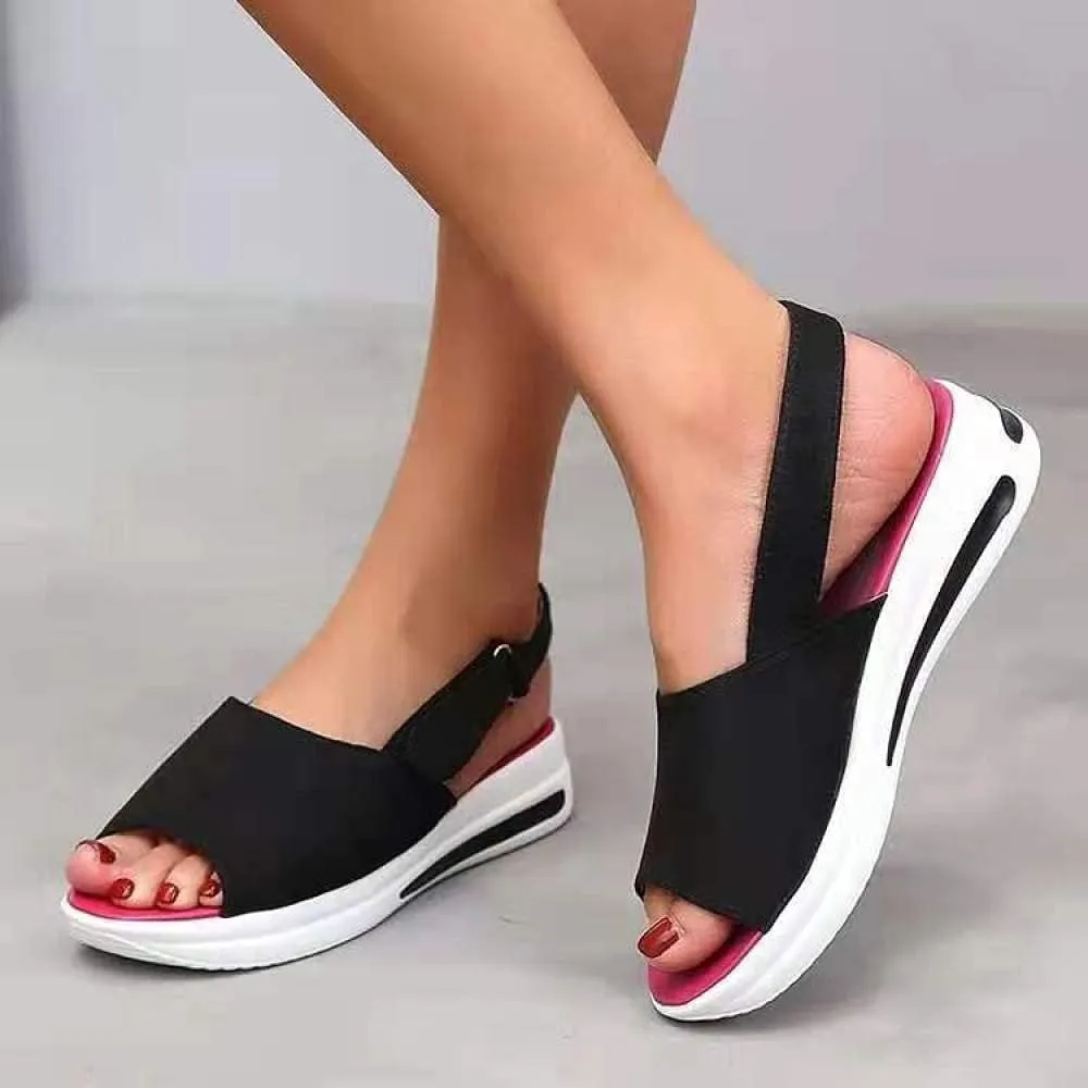 Womens Platform Sandals Summer Open Toe Sandals for Women Casual Flat Heel Sandal, Fish Mouth Buckle Ankle Strap Platform Espadrilles Comfortable Non-Slip Beach Flat Slippers