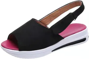 Womens Platform Sandals Summer Open Toe Sandals for Women Casual Flat Heel Sandal, Fish Mouth Buckle Ankle Strap Platform Espadrilles Comfortable Non-Slip Beach Flat Slippers