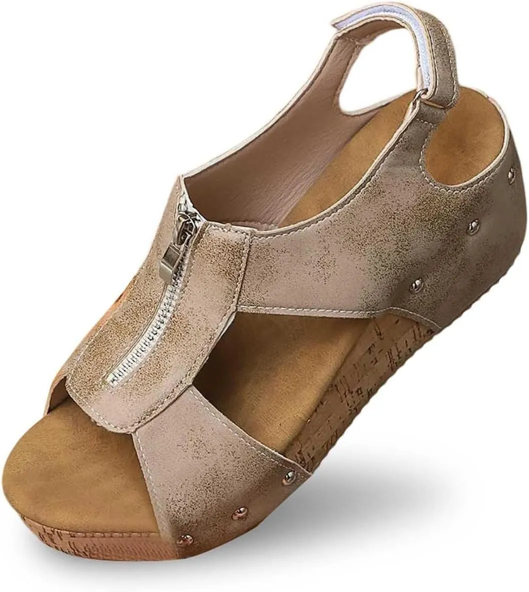 Women's Platform Wedge Sandals Open Toe Non Slip Cork Footbed Wedge Sandals Adjustable Hook and Loop Closure Shoes Lightweight for All Day Wear