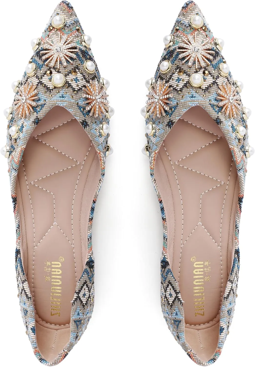 Women's Pointed Rhinestone Flat Shoes Glitter Flowers Wedding Comfortable Dress Shoes