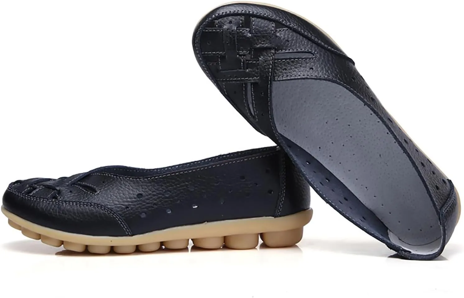 Women's Sandals Comfortable Leather Loafers Slip On Walking Flats Casual Round Toe Moccasins Outdoor Breathable Soft Shoes