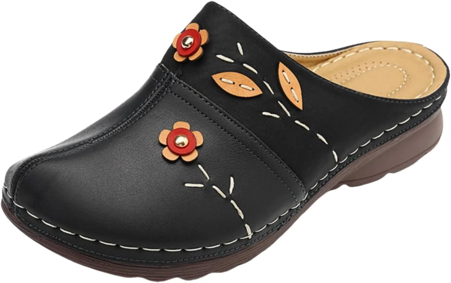 Womens Sandals Vintage Ethnic Style Floral Sandals Lightweight Shoes Summer Fashion Dressy Sandal Lambskin Sandal