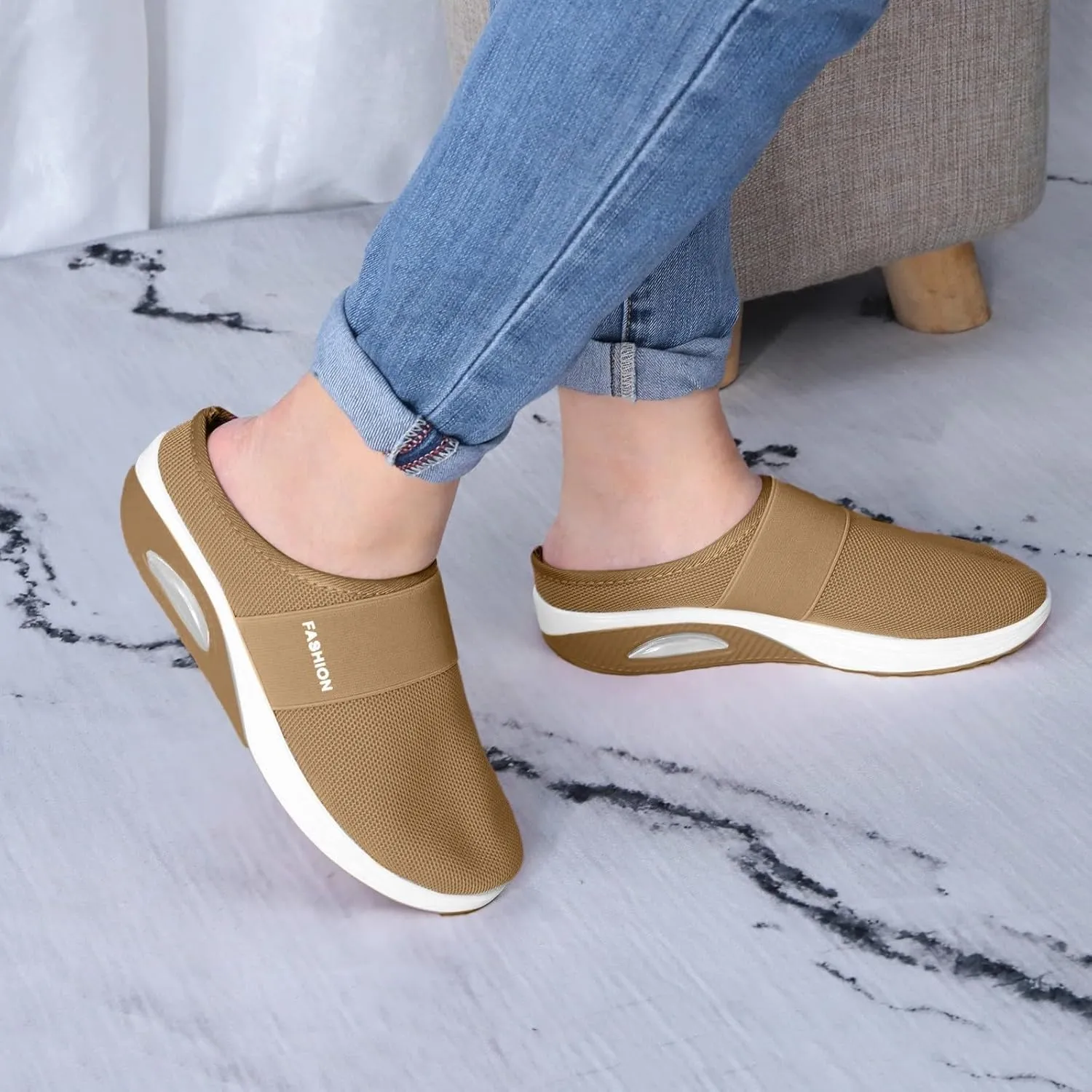 Womens Sandals With Arch Support Closed Toe Women's Slip-On Orthopedic Walking Shoes Breathable Platform Slippers