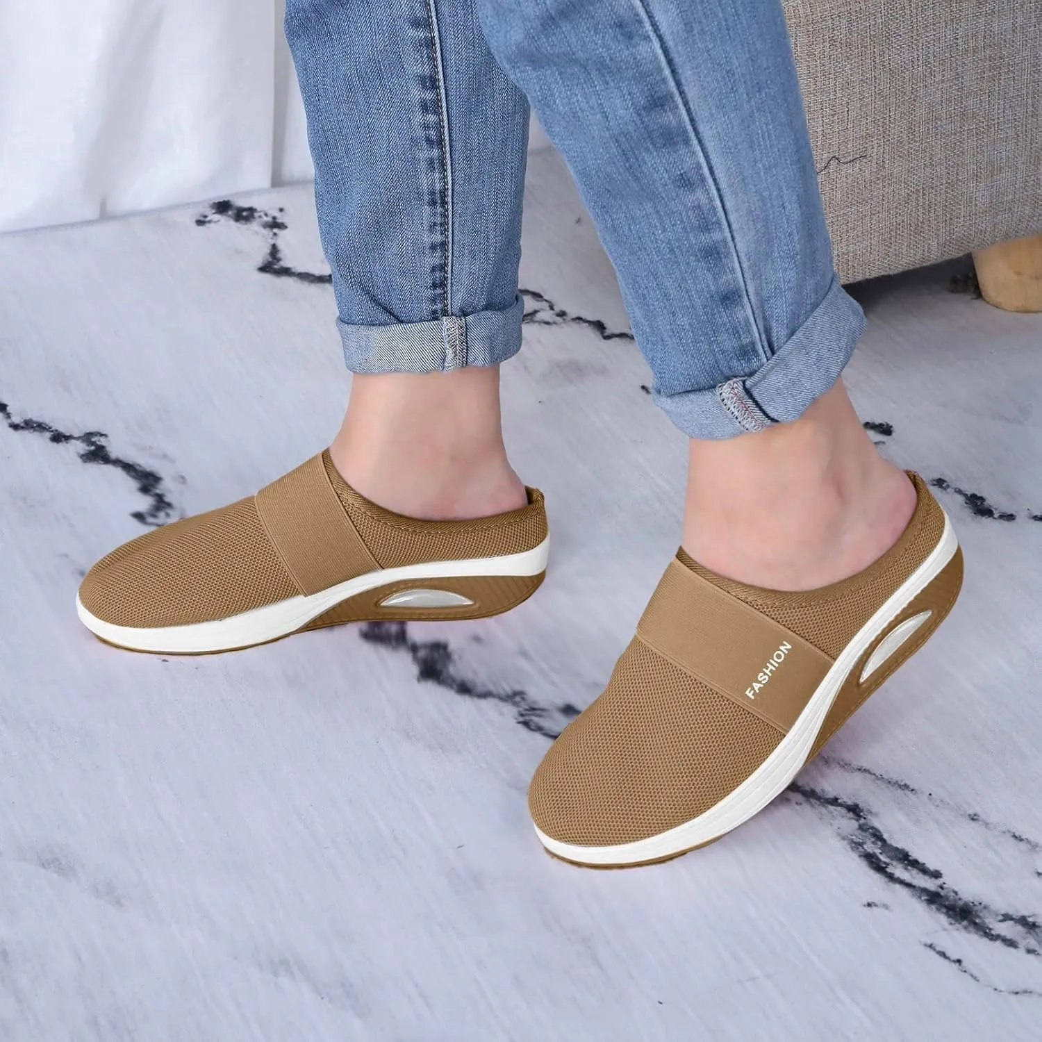 Womens Sandals With Arch Support Closed Toe Women's Slip-On Orthopedic Walking Shoes Breathable Platform Slippers