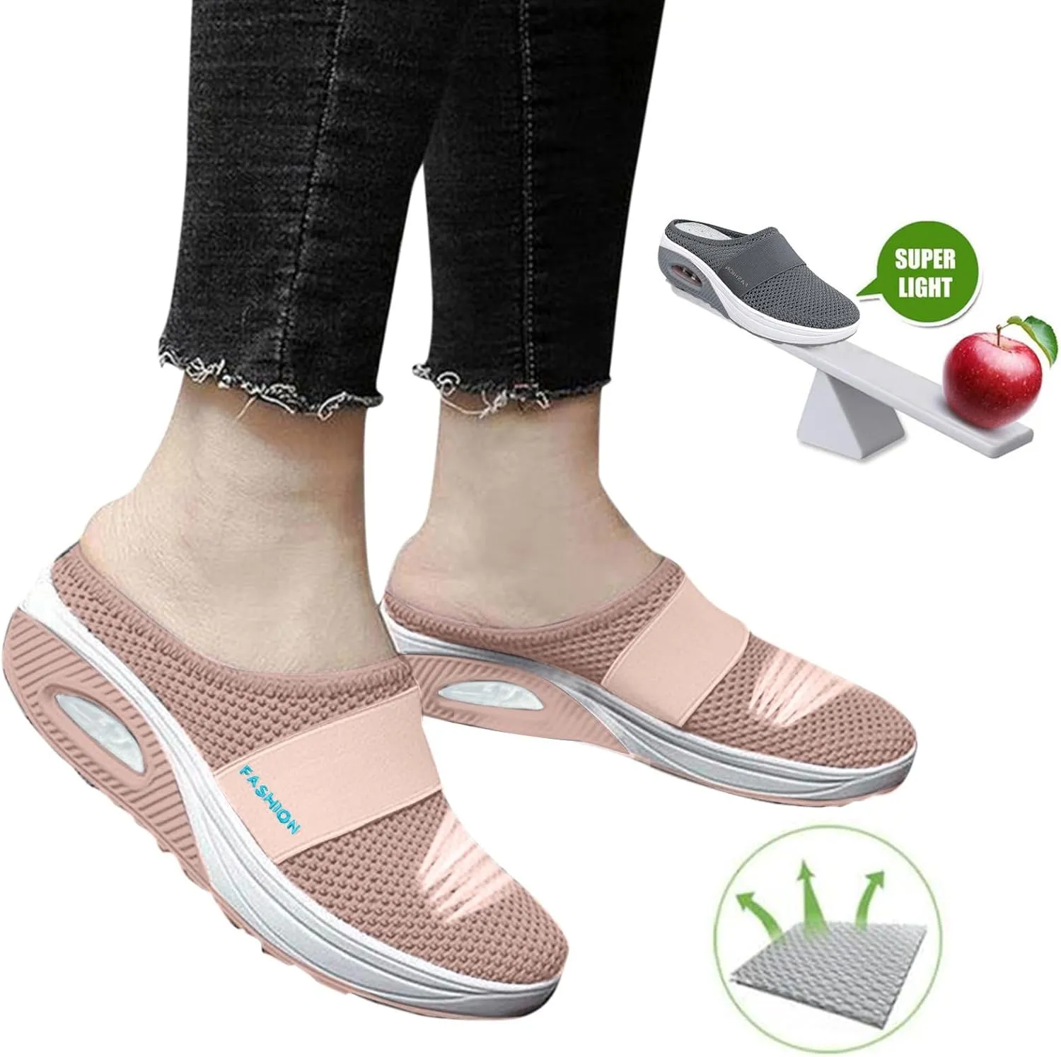Womens Sandals With Arch Support For Walking Women's Slip-Ons Orthopedic Slippers Mesh Lightweight Casual Mules