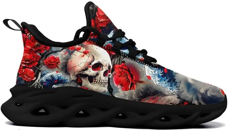Women's Skull Running Shoes Lightweight Athletic Trail Tennis Shoes Cool Supportive Workout Gym Sneaker for Men