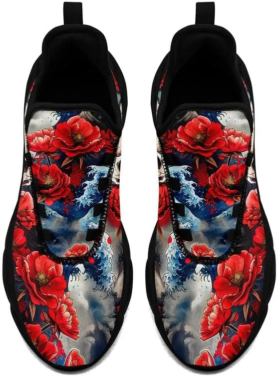 Women's Skull Running Shoes Lightweight Athletic Trail Tennis Shoes Cool Supportive Workout Gym Sneaker for Men