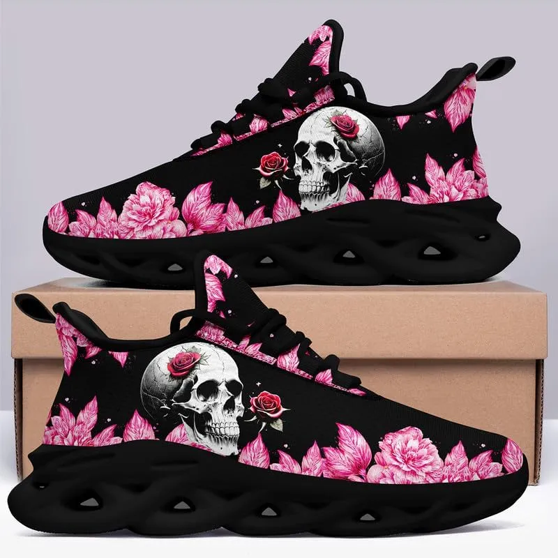 Women's Skull Running Shoes Lightweight Athletic Trail Tennis Shoes Cool Supportive Workout Gym Sneaker for Men