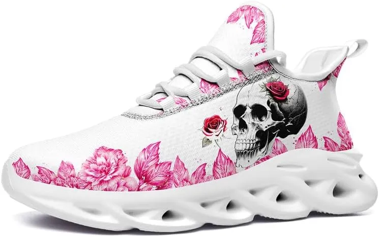 Women's Skull Running Shoes Lightweight Athletic Trail Tennis Shoes Cool Supportive Workout Gym Sneaker for Men