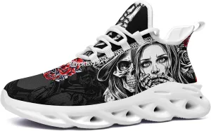 Women's Skull Running Shoes Lightweight Athletic Trail Tennis Shoes Cool Supportive Workout Gym Sneaker for Men