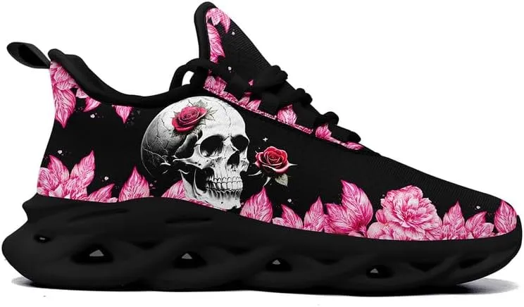 Women's Skull Running Shoes Lightweight Athletic Trail Tennis Shoes Cool Supportive Workout Gym Sneaker for Men