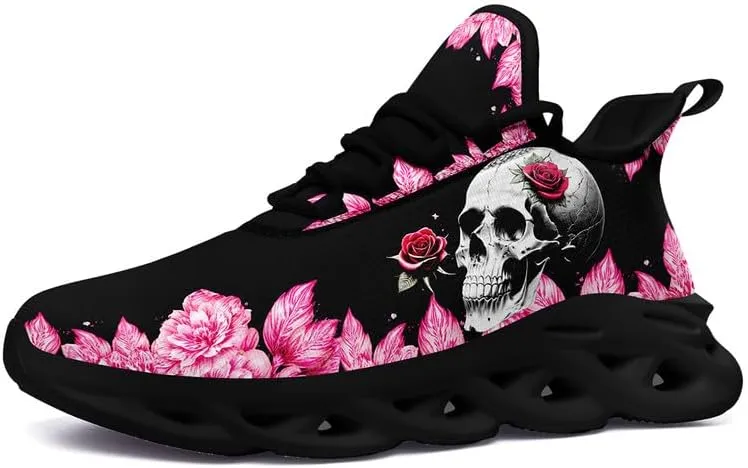 Women's Skull Running Shoes Lightweight Athletic Trail Tennis Shoes Cool Supportive Workout Gym Sneaker for Men