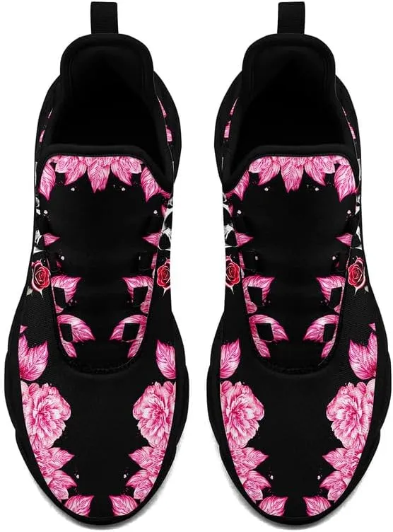 Women's Skull Running Shoes Lightweight Athletic Trail Tennis Shoes Cool Supportive Workout Gym Sneaker for Men