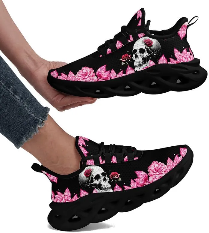 Women's Skull Running Shoes Lightweight Athletic Trail Tennis Shoes Cool Supportive Workout Gym Sneaker for Men