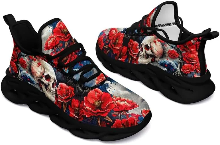 Women's Skull Running Shoes Lightweight Athletic Trail Tennis Shoes Cool Supportive Workout Gym Sneaker for Men