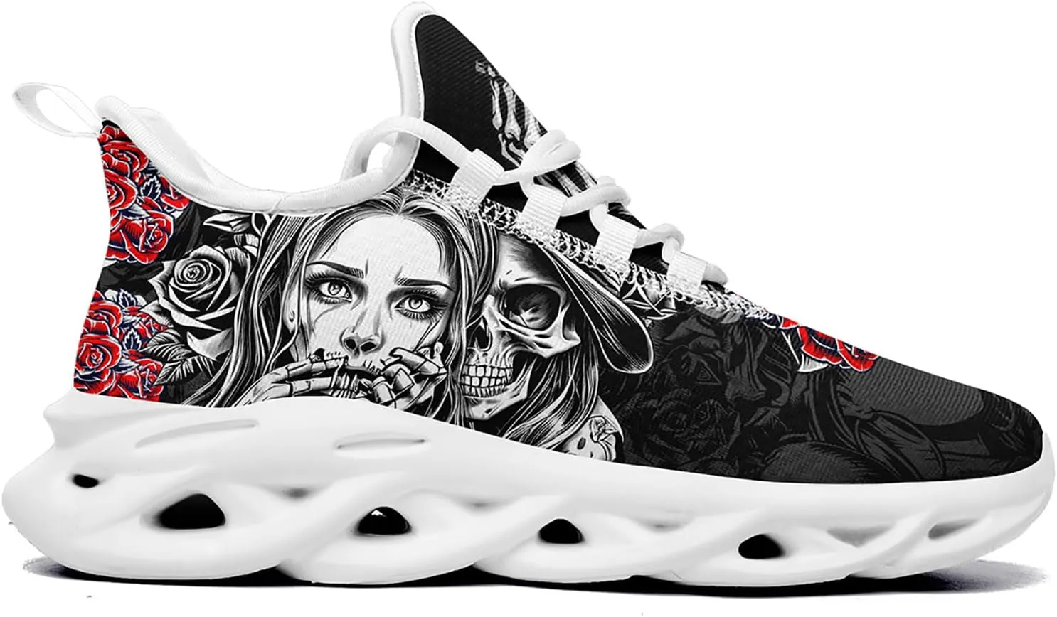 Women's Skull Running Shoes Lightweight Athletic Trail Tennis Shoes Cool Supportive Workout Gym Sneaker for Men