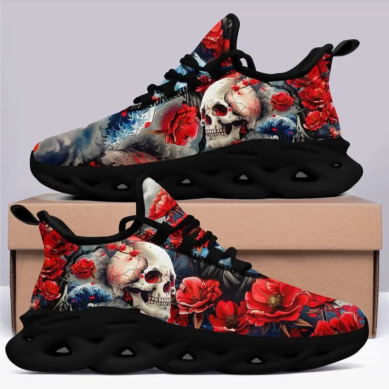 Women's Skull Running Shoes Lightweight Athletic Trail Tennis Shoes Cool Supportive Workout Gym Sneaker for Men
