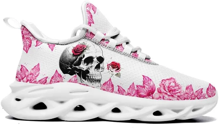 Women's Skull Running Shoes Lightweight Athletic Trail Tennis Shoes Cool Supportive Workout Gym Sneaker for Men