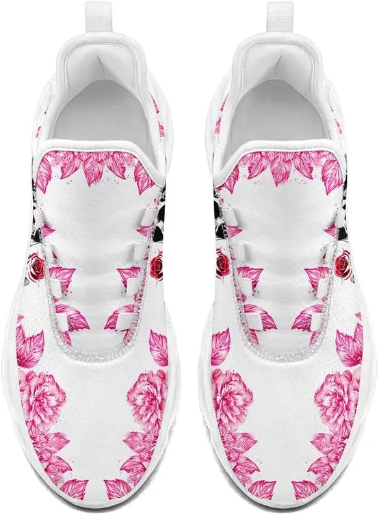 Women's Skull Running Shoes Lightweight Athletic Trail Tennis Shoes Cool Supportive Workout Gym Sneaker for Men
