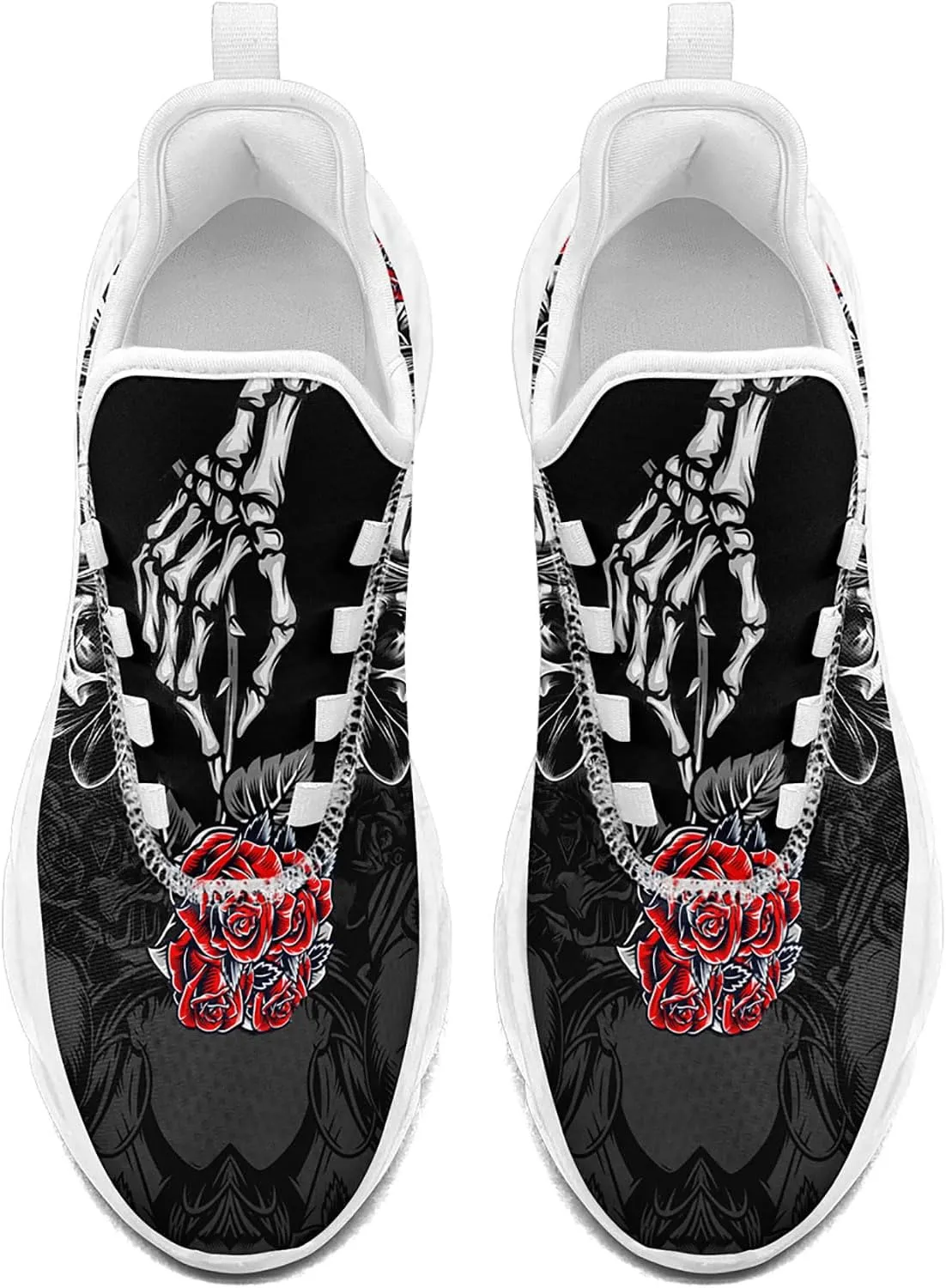 Women's Skull Running Shoes Lightweight Athletic Trail Tennis Shoes Cool Supportive Workout Gym Sneaker for Men