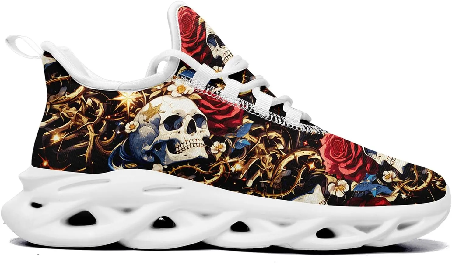 Women's Skull Running Shoes Lightweight Athletic Trail Tennis Shoes Cool Supportive Workout Gym Sneaker for Men