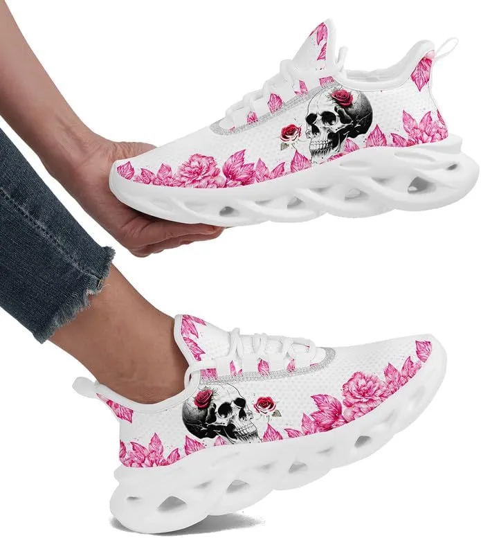 Women's Skull Running Shoes Lightweight Athletic Trail Tennis Shoes Cool Supportive Workout Gym Sneaker for Men