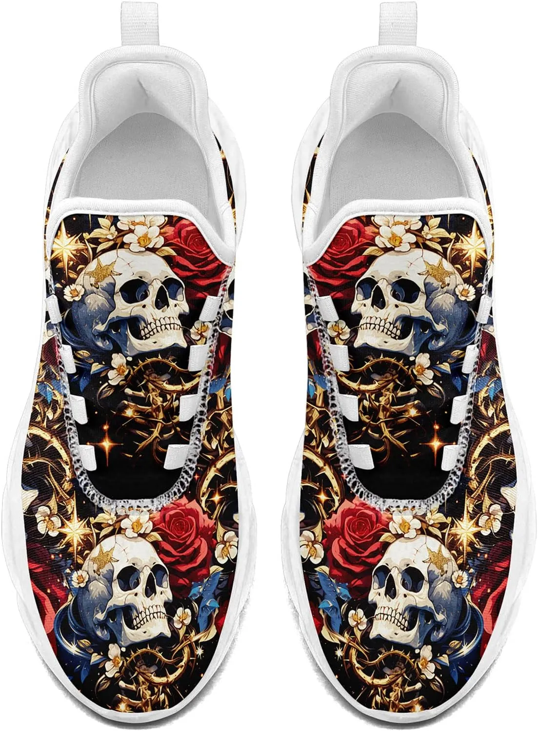 Women's Skull Running Shoes Lightweight Athletic Trail Tennis Shoes Cool Supportive Workout Gym Sneaker for Men