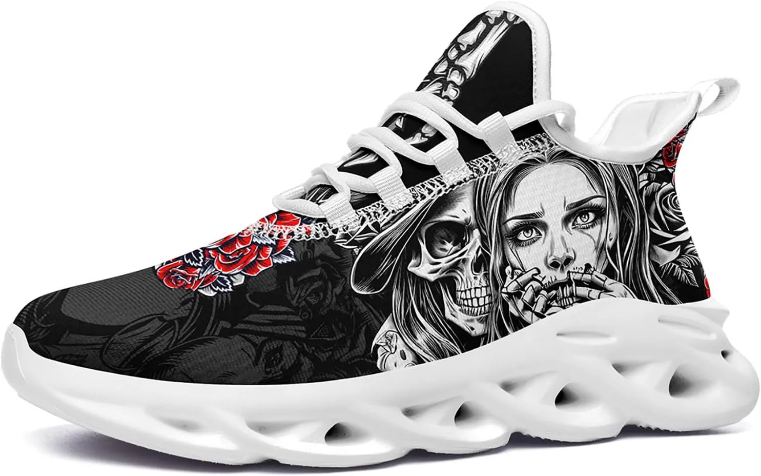 Women's Skull Running Shoes Lightweight Athletic Trail Tennis Shoes Cool Supportive Workout Gym Sneaker for Men