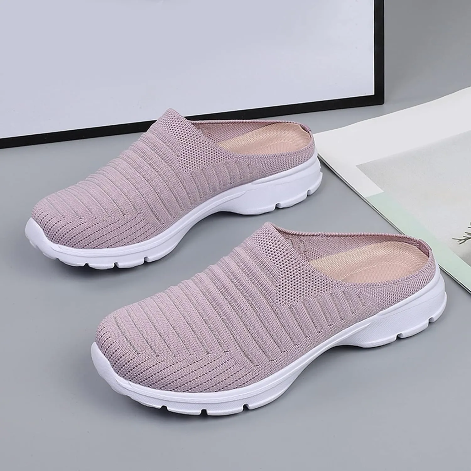 Women's Slip-on Mule Sneakers Lightweight Tennis Shoes Womens Food Service Ladies Casual Shoes Fashion Sneakers White Tennis Shoe Trainers Shoe