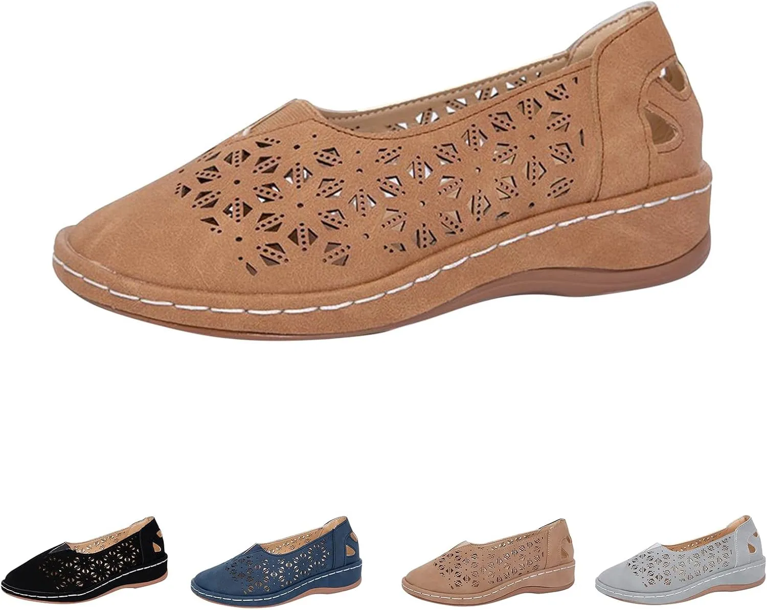 Womens Slip-on Platform Wedge Sandals Breathable Loafers Closed Toe Low Heel Walking Outdoor Flat Sandals