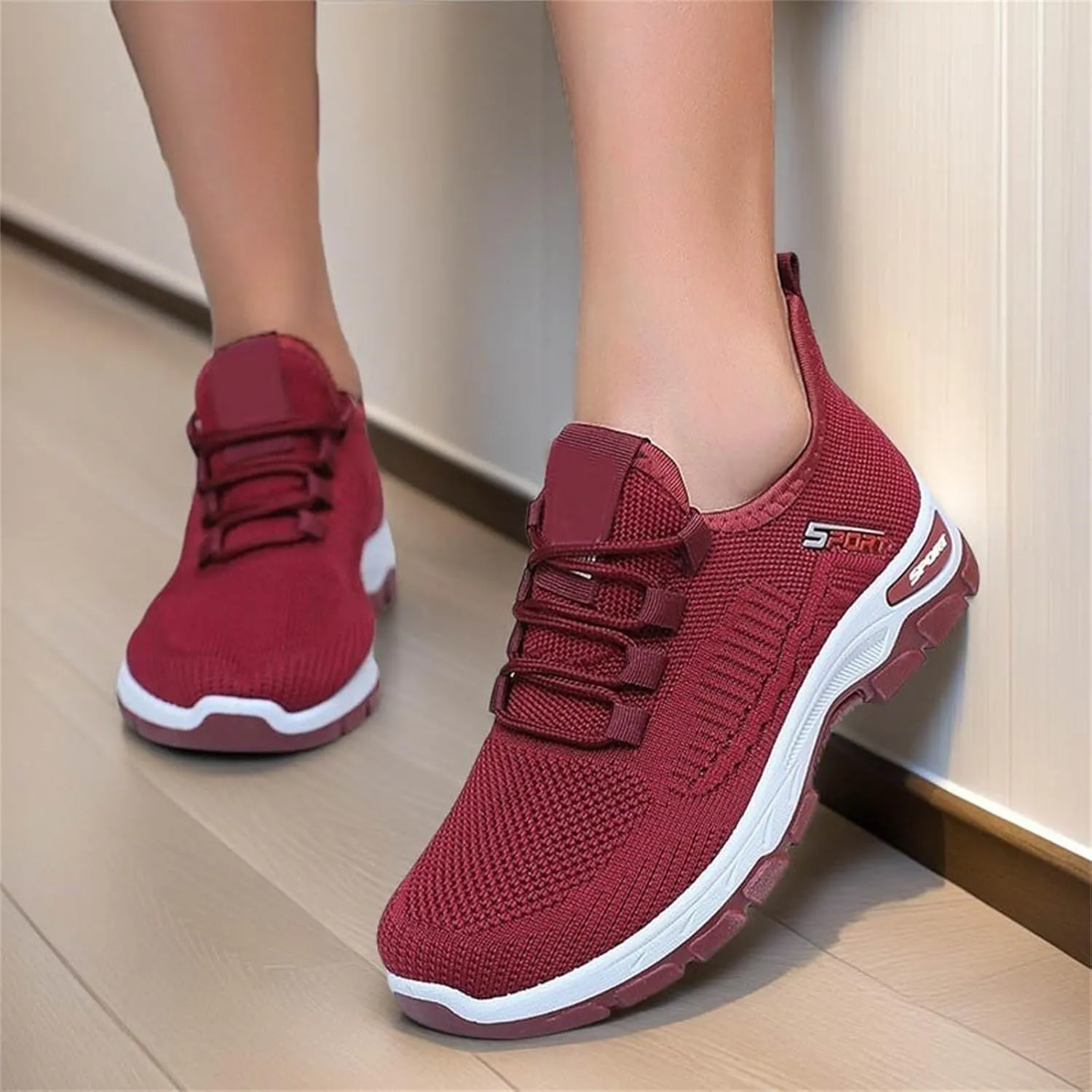 Women's Stretch Knit Slip on Lace Sneaker Comfortwear Orthopedic Arch Support Gym Tennis Athletic Mesh Sports Shoes