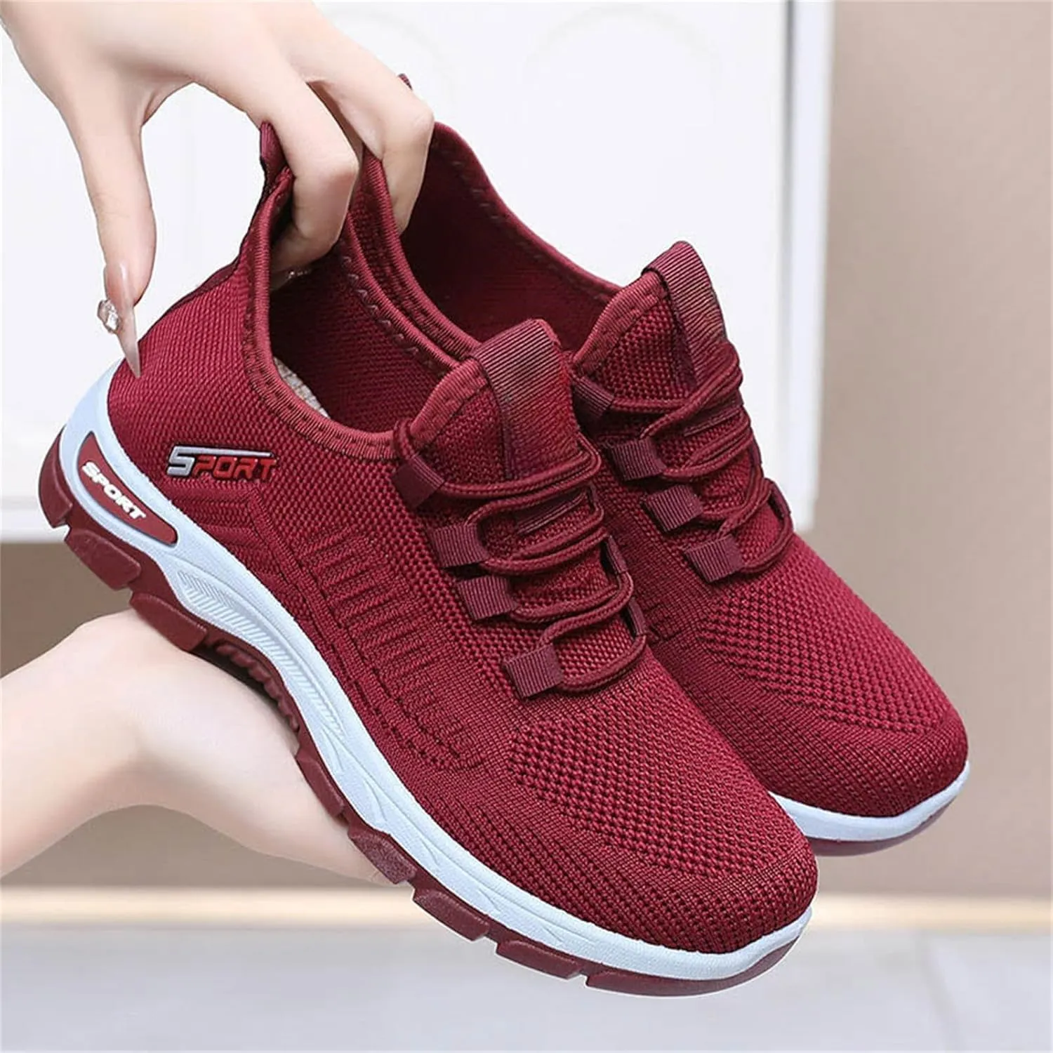 Women's Stretch Knit Slip on Lace Sneaker Comfortwear Orthopedic Arch Support Gym Tennis Athletic Mesh Sports Shoes