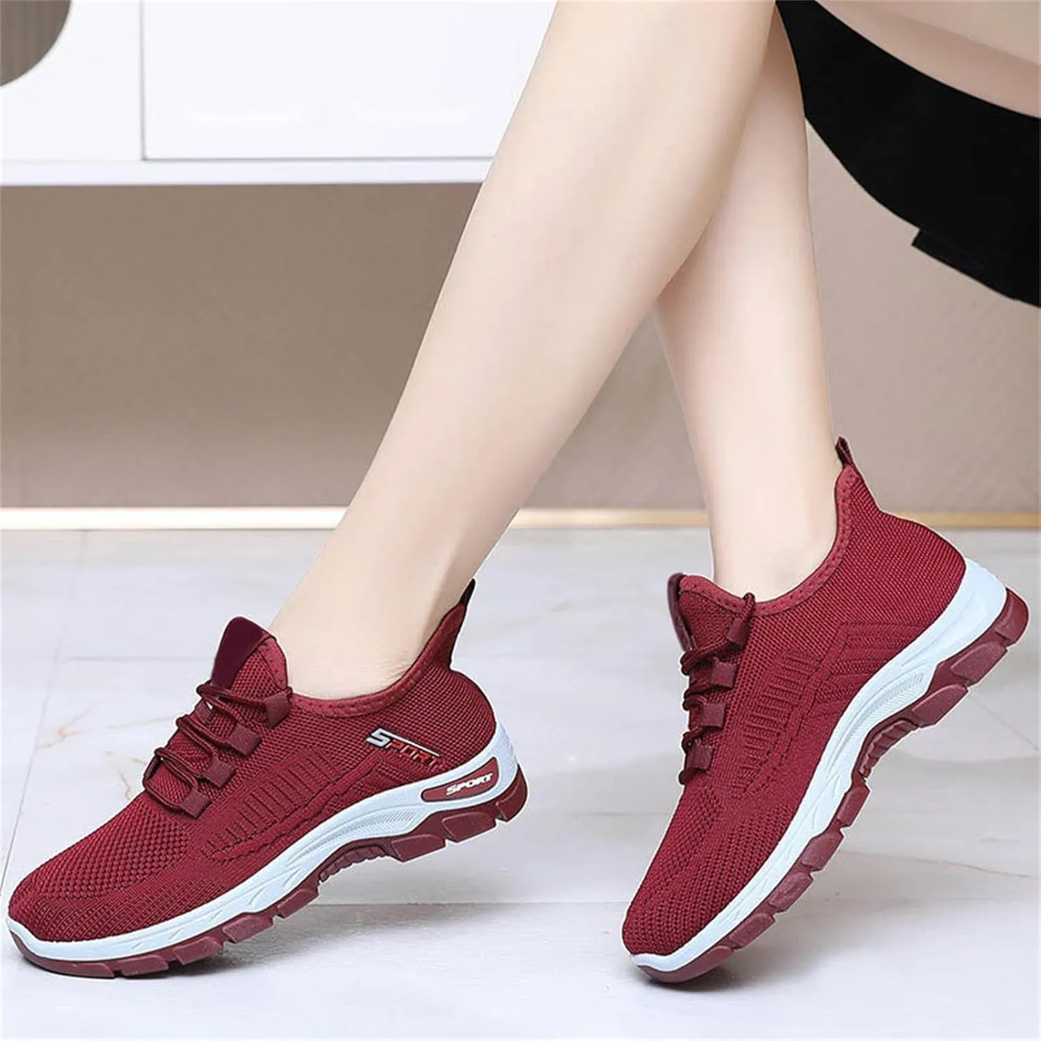 Women's Stretch Knit Slip on Lace Sneaker Comfortwear Orthopedic Arch Support Gym Tennis Athletic Mesh Sports Shoes