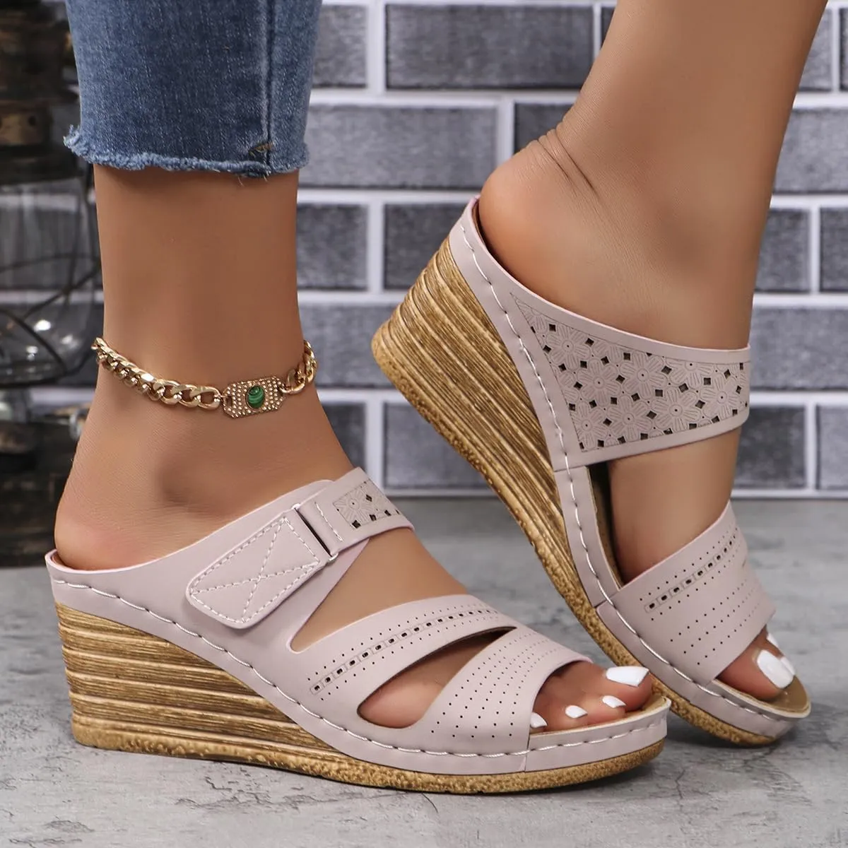Women's Summer Hollow Sandals Dressy Arch Support Open Toe Breathable Silppers Beach Comfortable Walking Shoes
